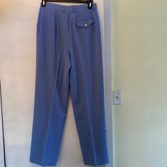 Escada New Virgin Wool Beautiful Blue Gold Logo Button Pants Made in Germany 🇩🇪